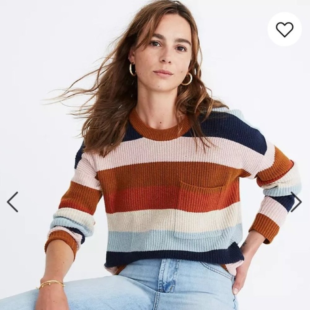Madewell Thompson Pocket Pullover Sweater in Rainbow Stripe